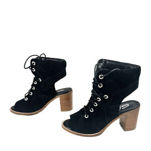 Sbicca Black Suede Xandra Lace-Up Stacked Block Heels Size 9